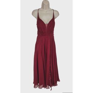 Cindy Collection Womens Maxi Prom Dress Size S Burgundy Chiffon Slit  21P